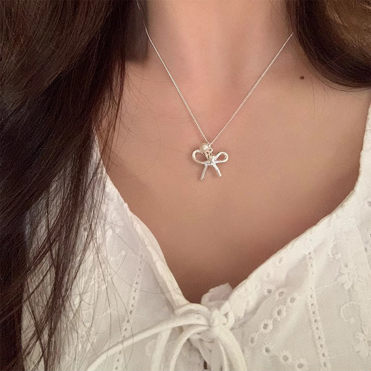 Bow Sweet Gentle Collarbone Chain Pearl