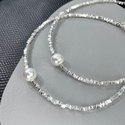 Broken silver design pearl bracelet