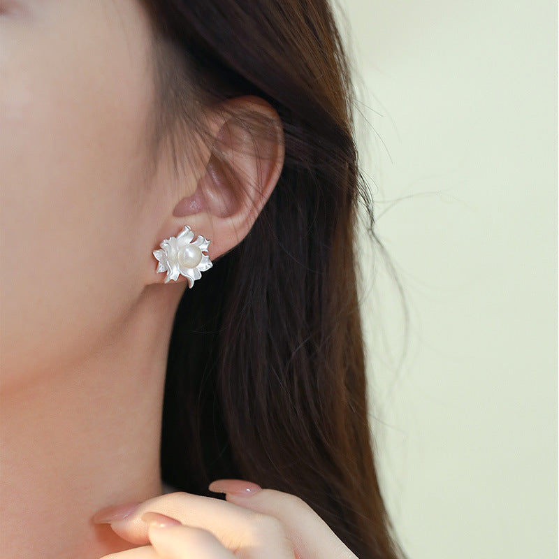 French Jasmine Design Pearl Stud Earrings