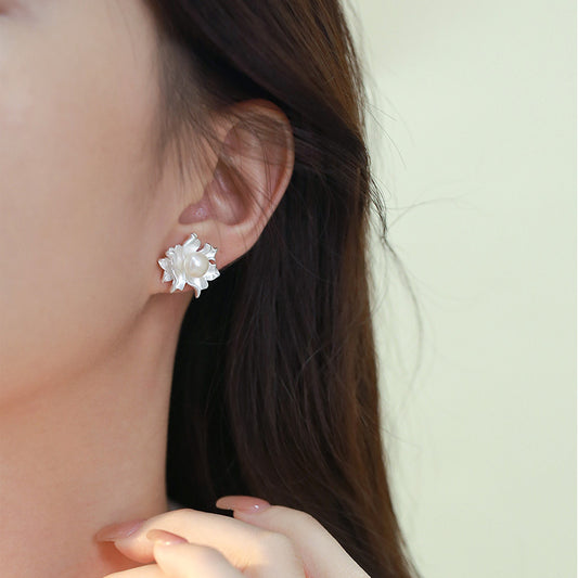 French Jasmine Design Pearl Stud Earrings