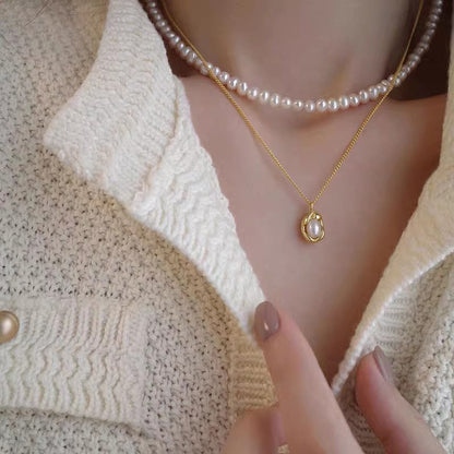 Natural Pearl Pea Simple Design Silver Clavicle Chain
