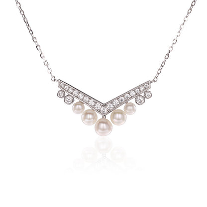 Sterling Silver Freshwater Pearl Diamond Light Luxury Clavicle Chain