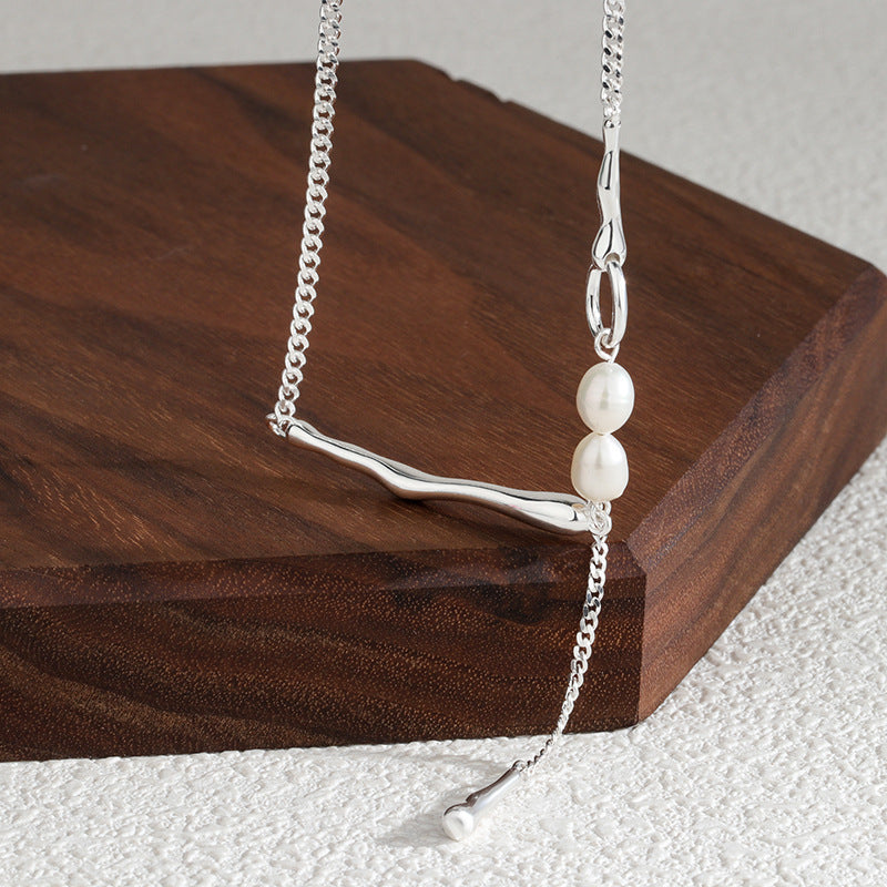 Sterling Silver One-Word Irregular Pearl Tassel Necklace