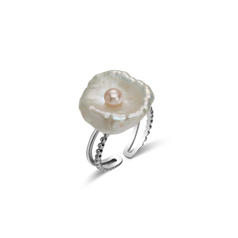 Poached Egg Baroque Petal Pearl Ring