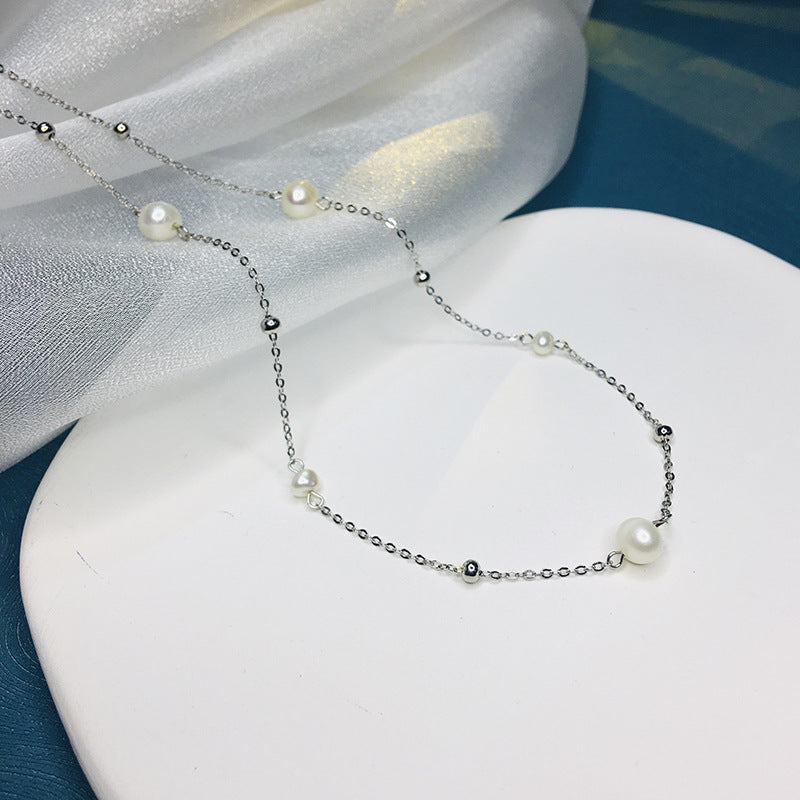 Sterling Silver Natural Freshwater Pearl Light Luxury Gypsy Necklace