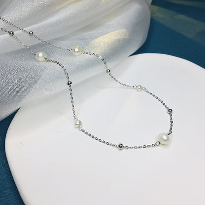 Sterling Silver Natural Freshwater Pearl Light Luxury Gypsy Necklace