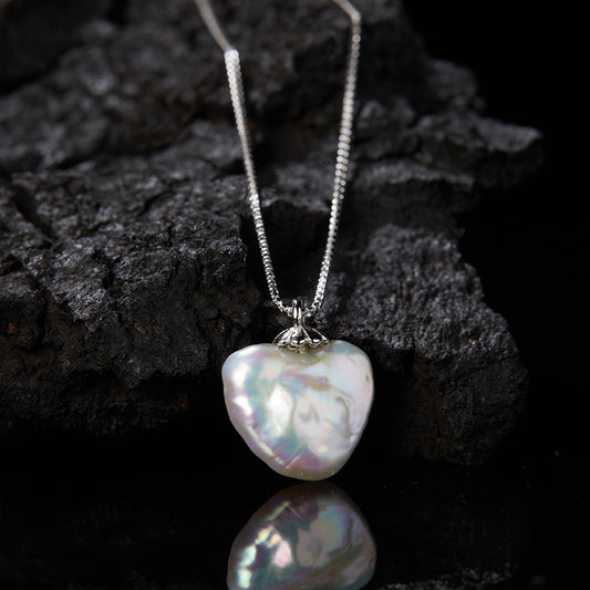 925 Sterling Silver Natural Freshwater Pearl Peach Heart Love Pendant Necklace
