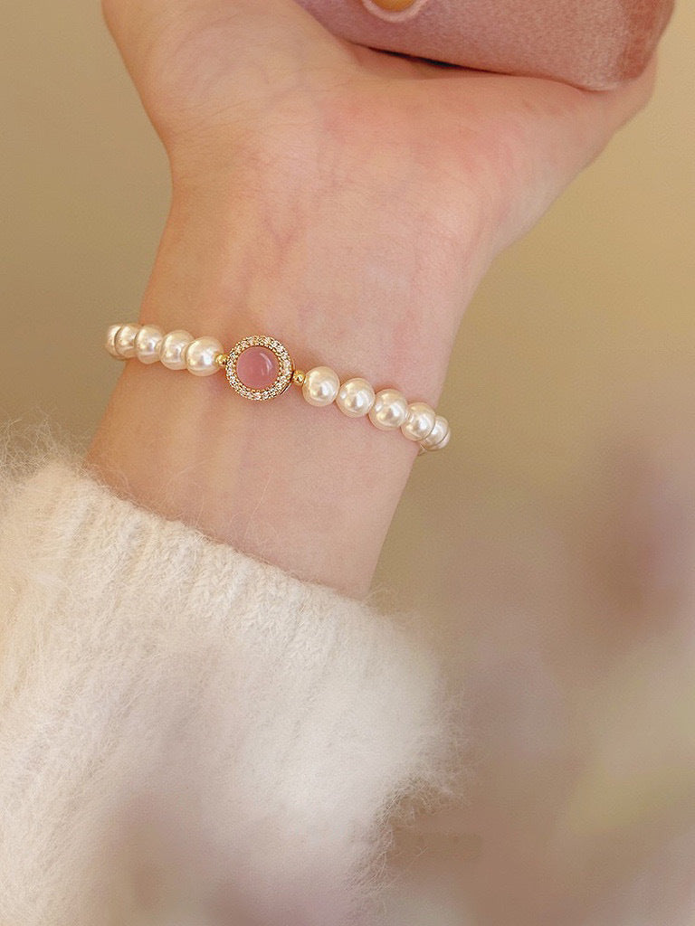 Natural Pearl Chalcedony Design Silver Bracelet