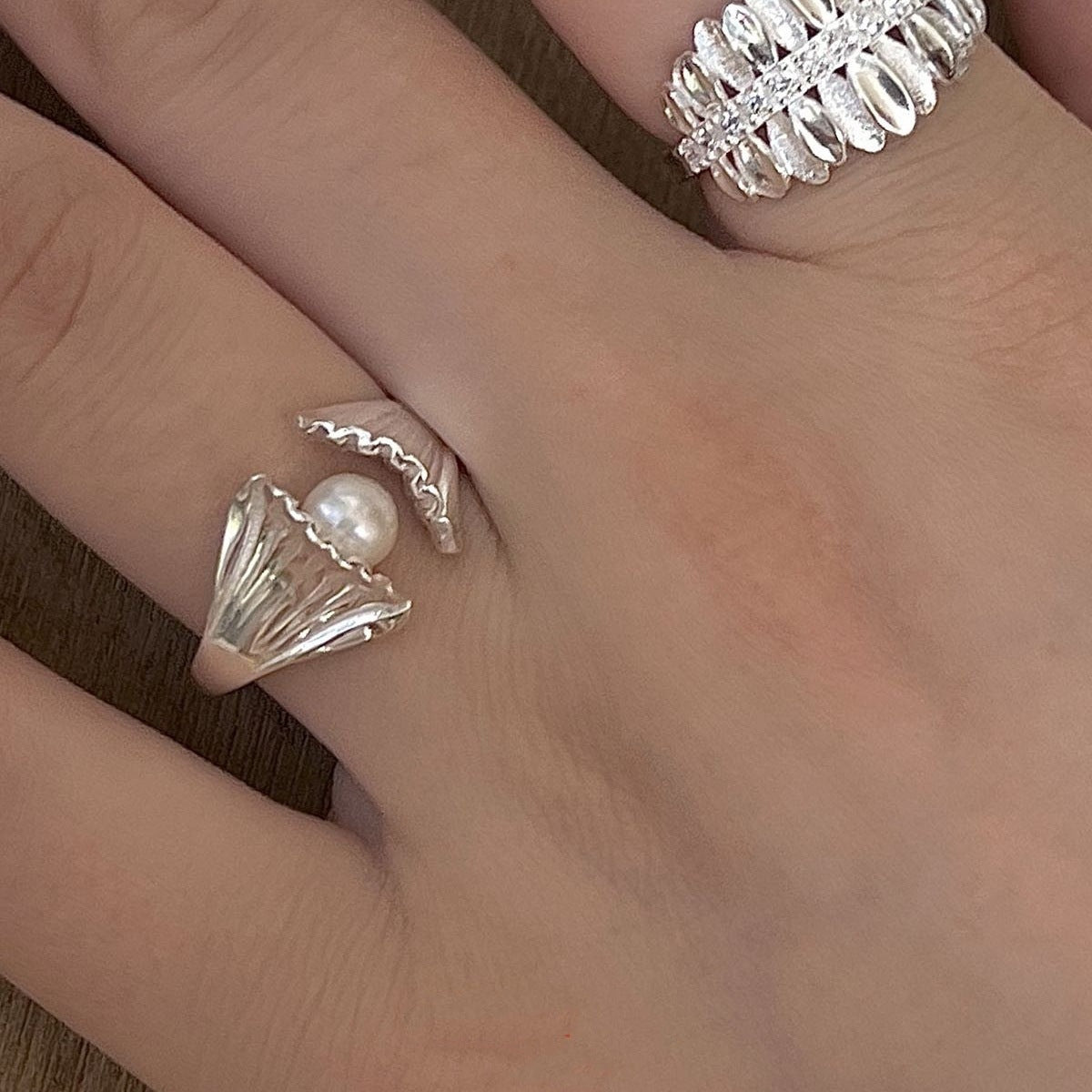 Beach Shell Tree Shadow Pearl Ring