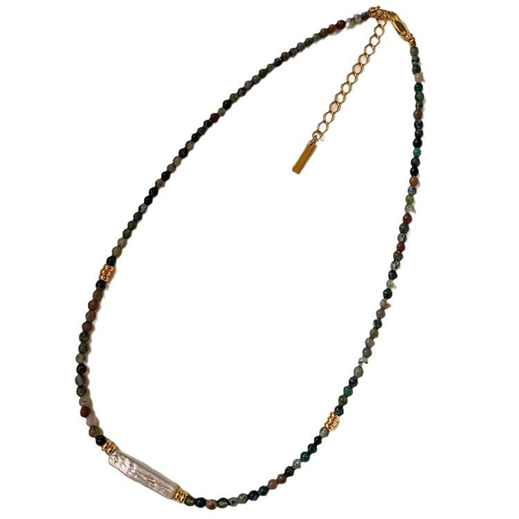 Natural stone baroque freshwater pearl beaded necklace
