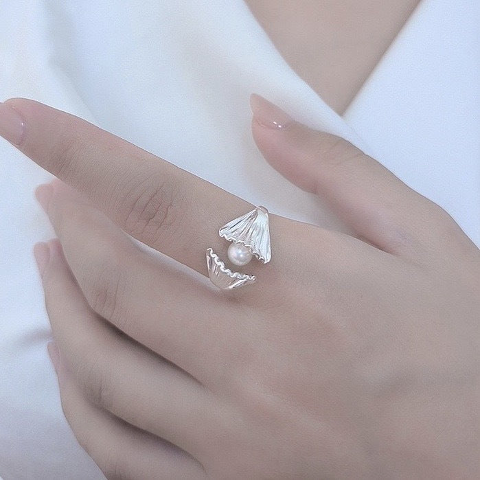 Beach Shell Tree Shadow Pearl Ring