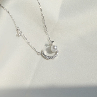 Moon Star Design Pearl Necklace