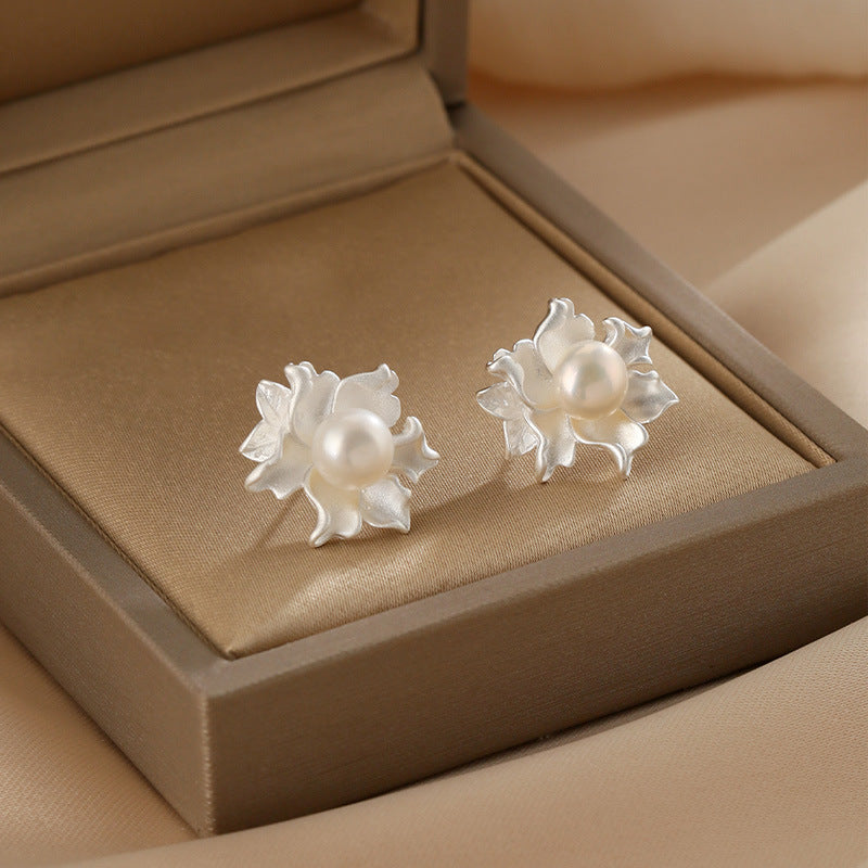 French Jasmine Design Pearl Stud Earrings