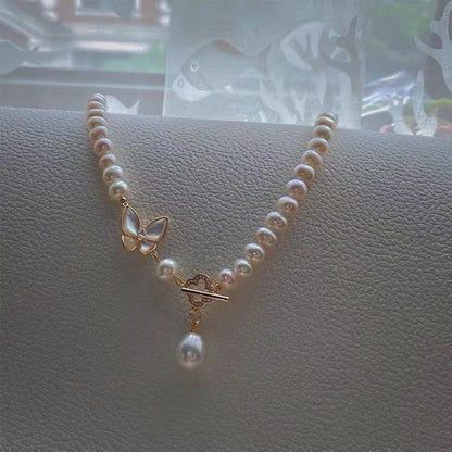 Sea Fritillary Butterfly Pendant Design Pearl Necklace