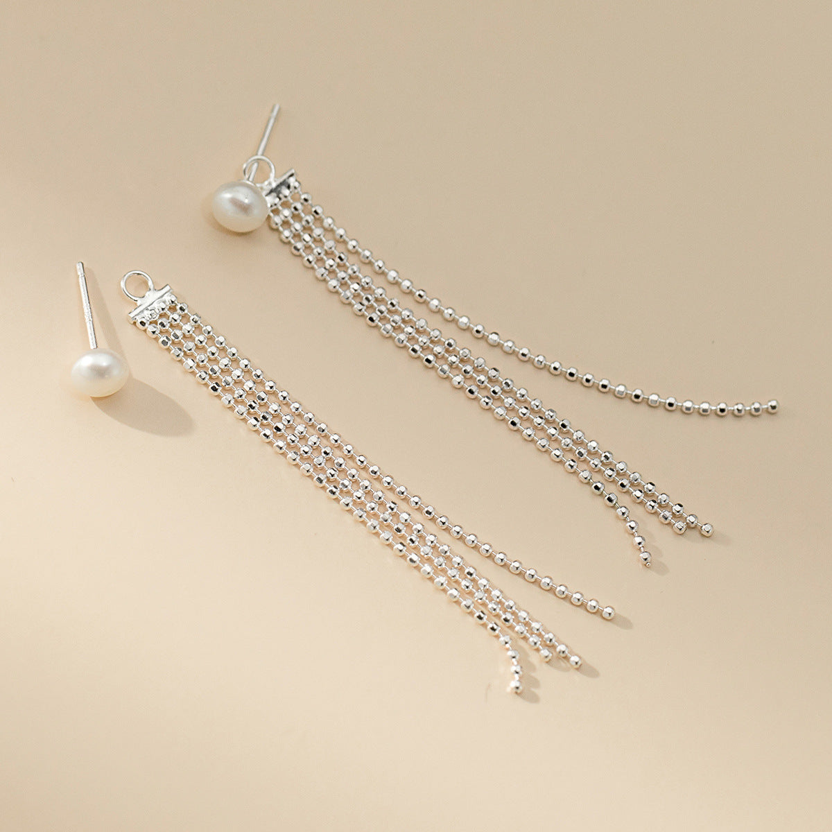 One pair of fringed freshwater pearl earrings