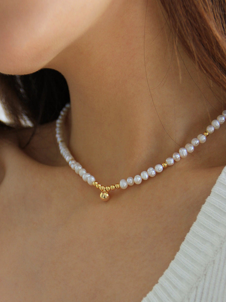 Vintage Natural Pearl Gold Ball Design Necklace/Bracelet