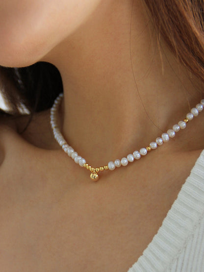 Vintage Natural Pearl Gold Ball Design Necklace/Bracelet
