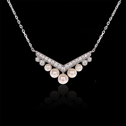Sterling Silver Freshwater Pearl Diamond Light Luxury Clavicle Chain