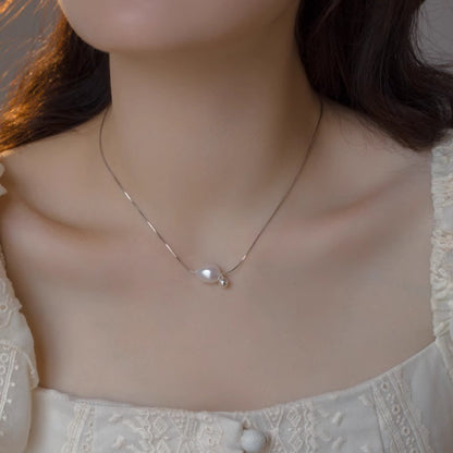 Baroque small silver bead design pearl necklace