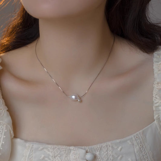 Baroque small silver bead design pearl necklace