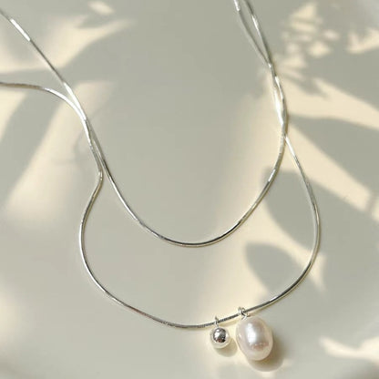 Sterling Silver Rice Pearl Light Luxury Niche Double Clavicle Chain