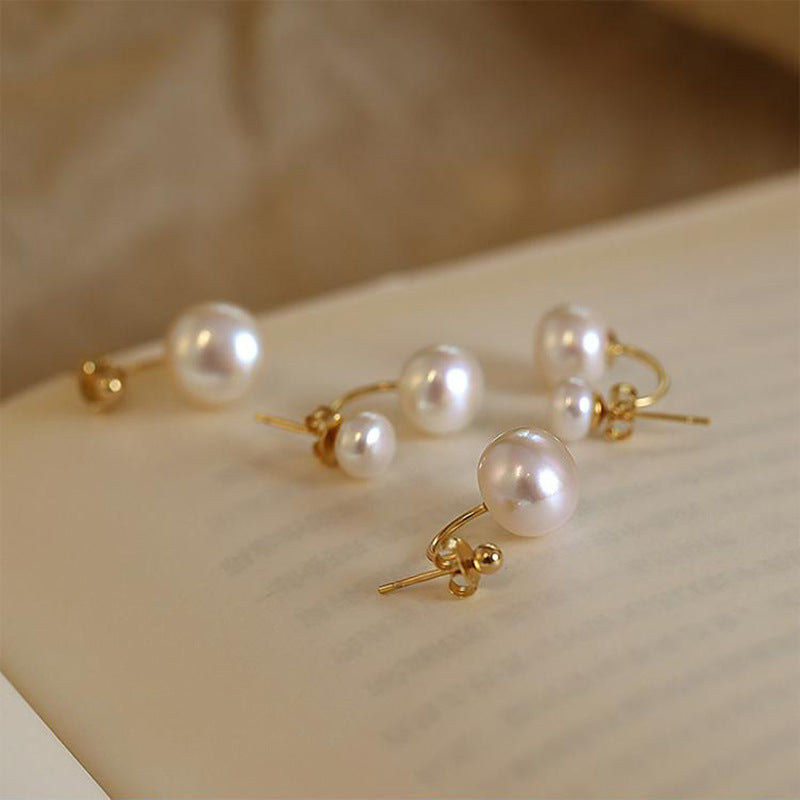 Big and small bead combination pearl earrings