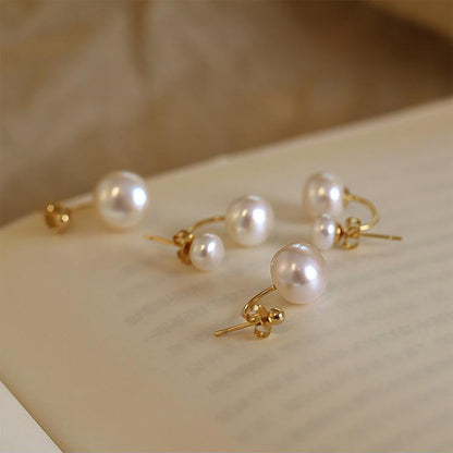 Big and small bead combination pearl earrings