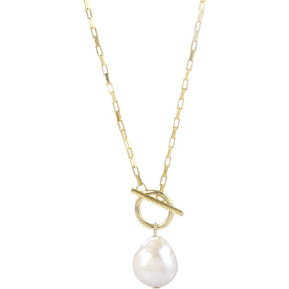 Special-shaped freshwater pearl necklace box chain OT buckle collarbone chain women's fashion design sense retro