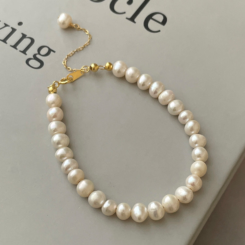 French Sterling Silver Natural Freshwater Pearl Bracelet