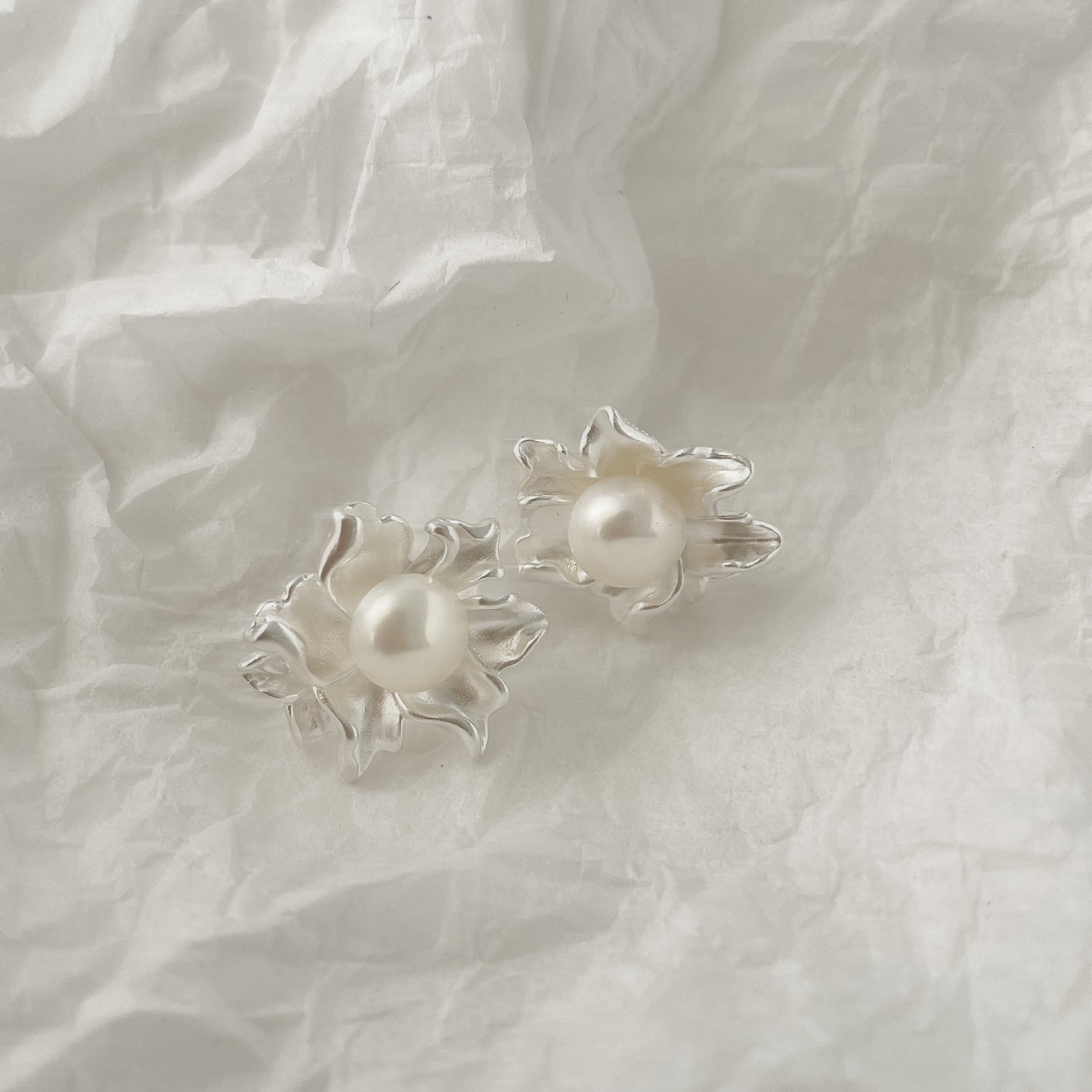 French Jasmine Design Pearl Stud Earrings