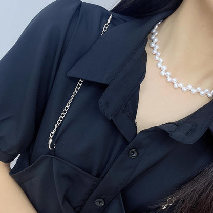 Sterling Silver Natural Freshwater Pearl Double Neck Chain