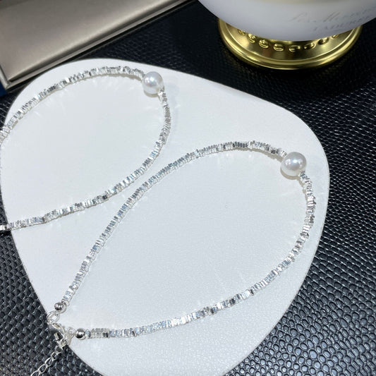 Broken silver design pearl bracelet