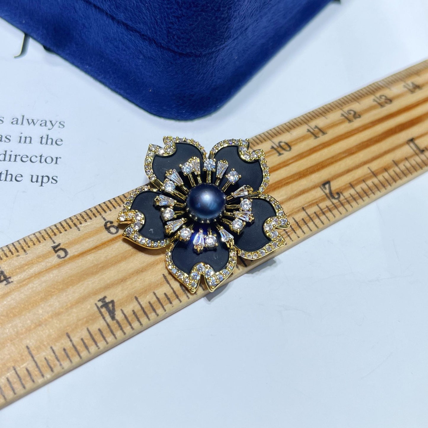 Enamel Black Tea Flower Natural Pearl Brooch