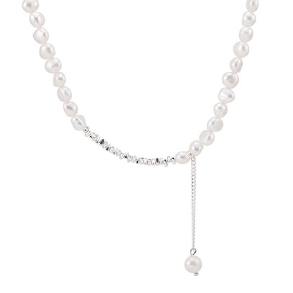 Natural Baroque Pearl Triangle Shredded Silver Necklace