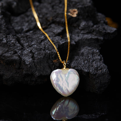 925 Sterling Silver Natural Freshwater Pearl Peach Heart Love Pendant Necklace