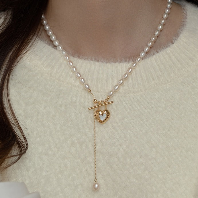 French pearl love shell necklace