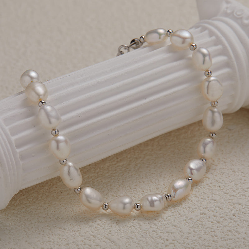 Natural Pearl Beaded Silver Necklace