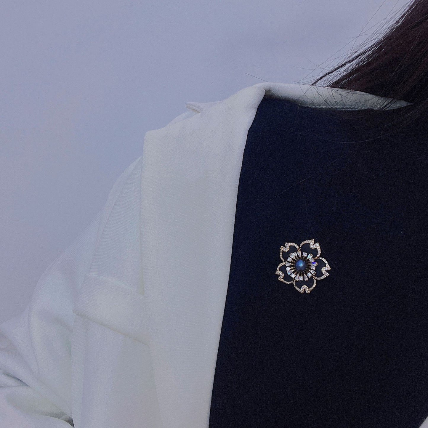 Enamel Black Tea Flower Natural Pearl Brooch