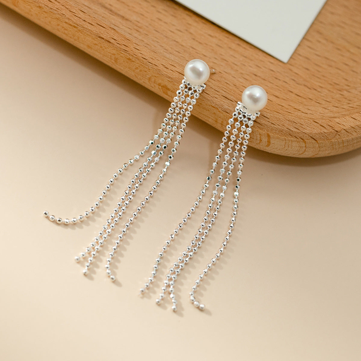 One pair of fringed freshwater pearl earrings