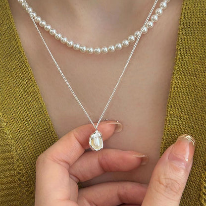 Natural Pearl Pea Simple Design Silver Clavicle Chain