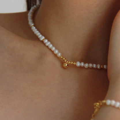 Vintage Natural Pearl Gold Ball Design Necklace/Bracelet