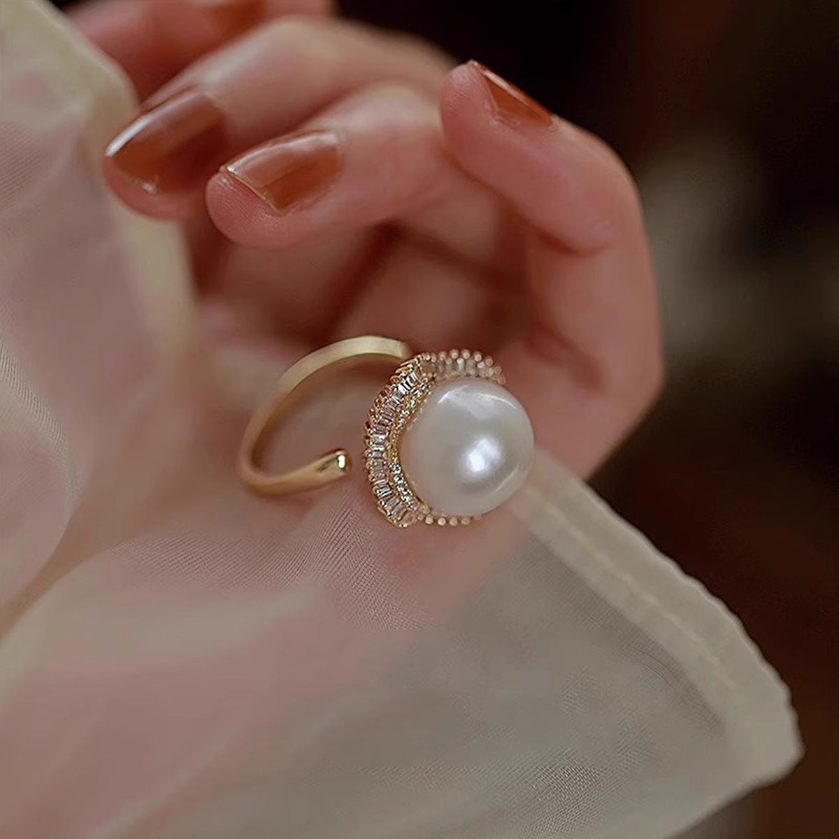 Diamond Retro Pearl Ring
