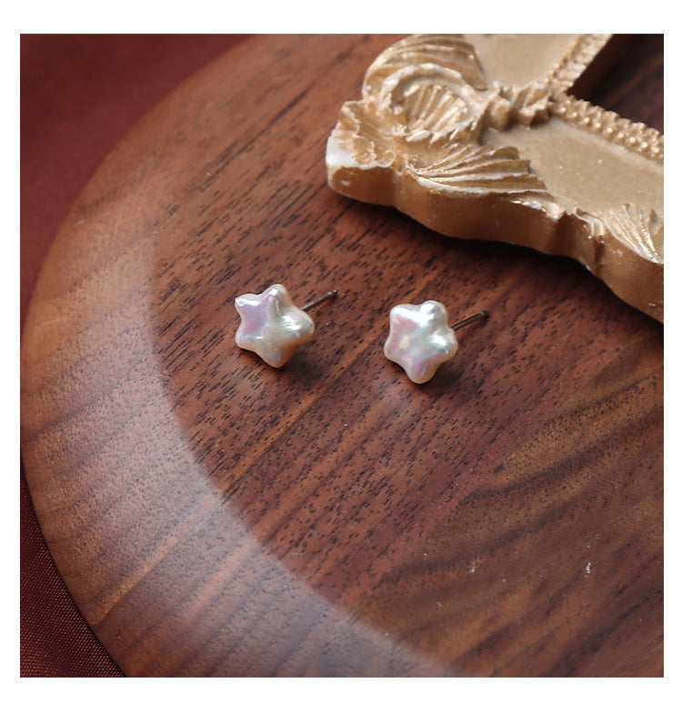 Baroque little star natural pearl stud earrings