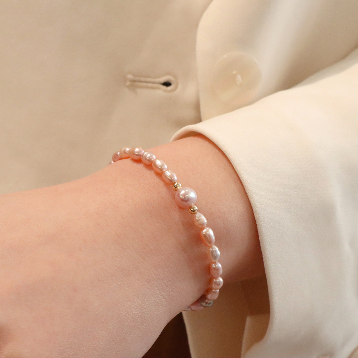 Natural Champagne Powder Natural Pearl Bracelet
