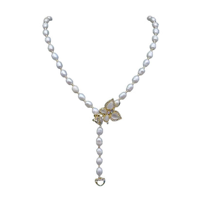 Natural pearl long butterfly temperament sweater chain