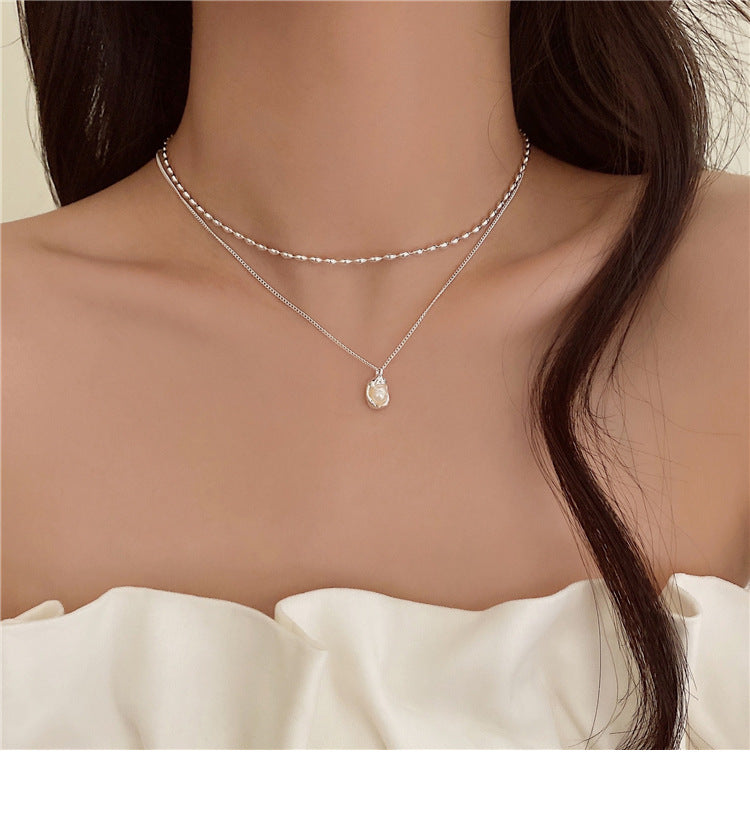 Stacked natural freshwater pearl pendant necklace