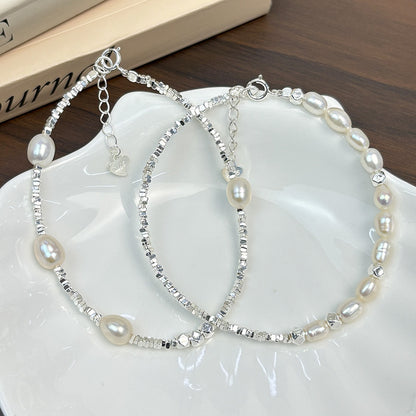 Natural Freshwater Pearl Shredded Silver Bracelet