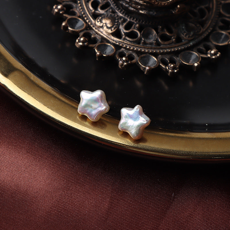 Baroque little star natural pearl stud earrings