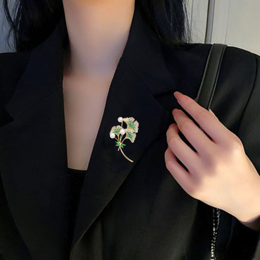 Natural Pearl Ginkgo Biloba Design Brooch
