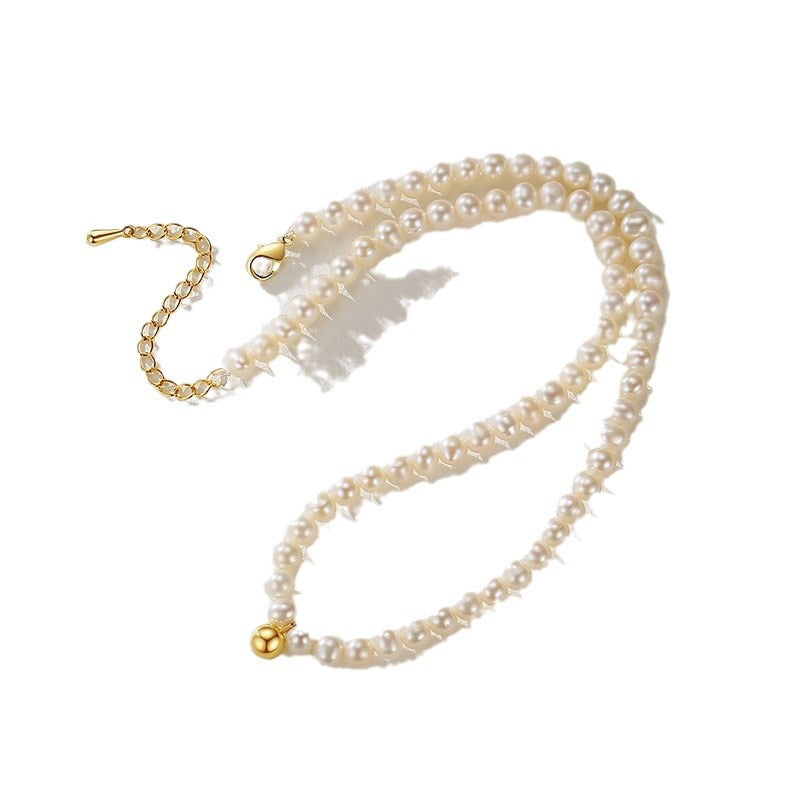 Metal beads embellished with freshwater pearl necklace